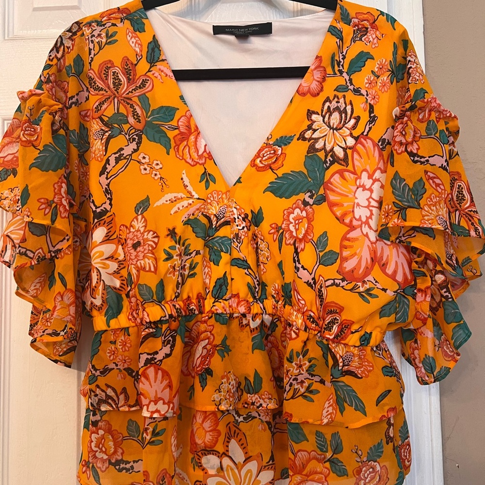 Marc New York Floral Ruffle Blouse - Orange
